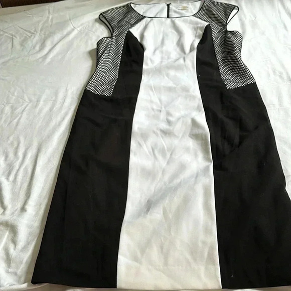 CALVIN KLEIN White Black Mesh Accent Sheath Dress Size 12 - Picture 3 of 8